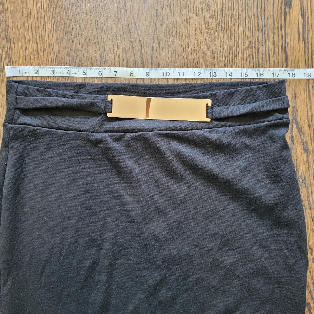 Drama Gold Black Bodycon Pencil Skirt With Attached Gold Buckle Size Women's XL - Picture 3 of 6